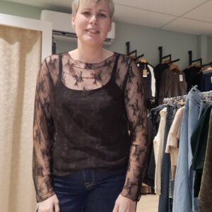 Nina kanten top chocoladebruin