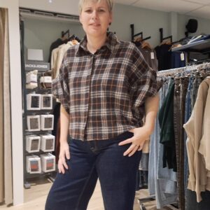 Julie blouse bruin met oranje en blauw - Afbeelding 2